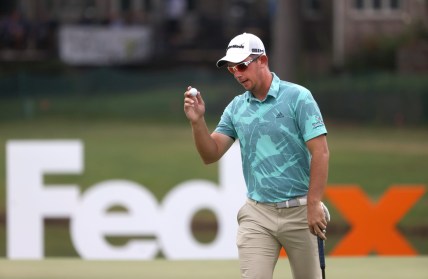Lucas Herbert acknowledges the crowd after they applaud his birdie on Hole No. 18 during the second round of the World Golf Championships FedEx-St. Jude Invitational at TPC Southwind  in Memphis, Tenn. on Friday, August 6, 2021.

Jrca6398