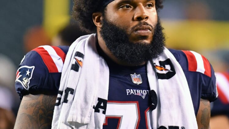 Aug 19, 2021; Philadelphia, Pennsylvania, USA; New England Patriots offensive tackle Isaiah Wynn (76) walks off the field against the Philadelphia Eagles at Lincoln Financial Field. Mandatory Credit: Eric Hartline-USA TODAY Sports