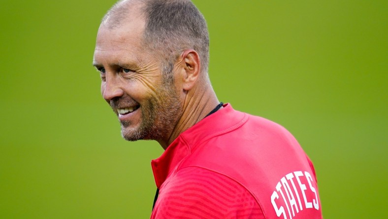 United States coach Gregg Berhalter works with his team during practice at Nissan Stadium in Nashville, Tenn., Saturday, Sept. 4, 2021.

Usmnt Prac 090421 An 002