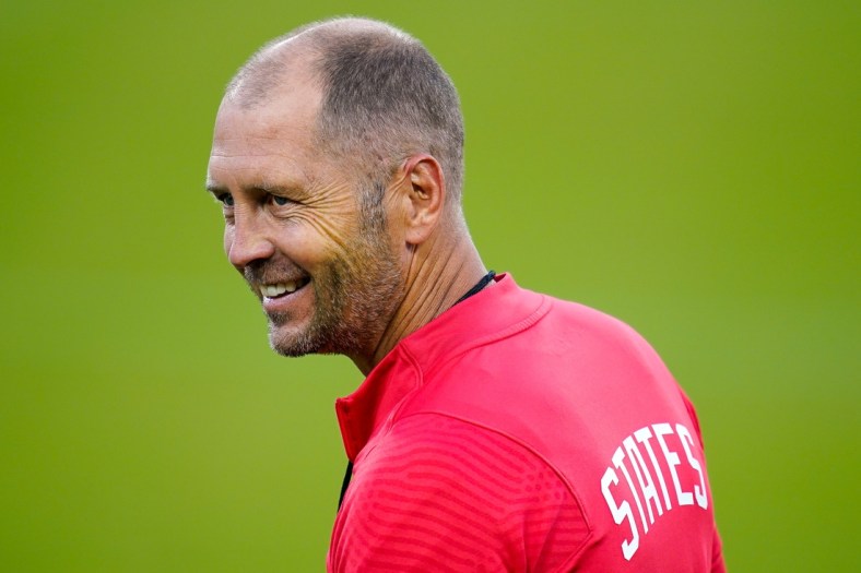 United States coach Gregg Berhalter works with his team during practice at Nissan Stadium in Nashville, Tenn., Saturday, Sept. 4, 2021.

Usmnt Prac 090421 An 002