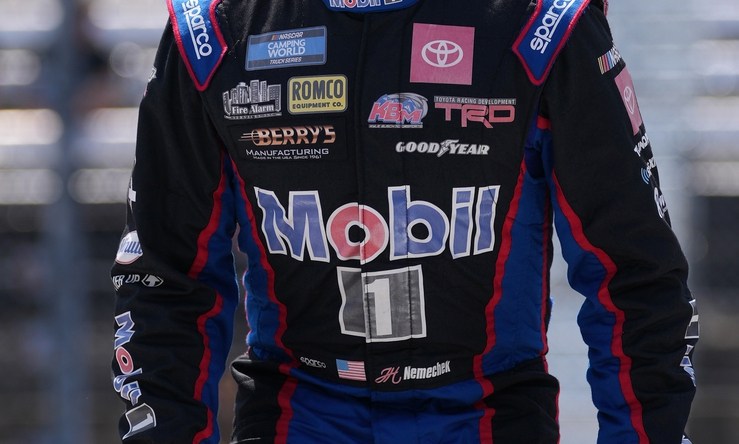 Sep 5, 2021; Darlington, SC, USA; NASCAR Truck Series driver John Hunter Nemechek (4) on pit road prior to the In It To Win It 200 at Darlington Raceway. Mandatory Credit: Jasen Vinlove-USA TODAY Sports