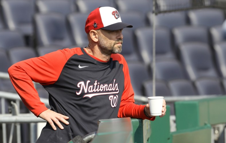 Sep 12, 2021; Pittsburgh, Pennsylvania, USA;  Washington Nationals hitting coach Kevin Long (54) looks on before the game against the Pittsburgh Pirates at PNC Park. Mandatory Credit: Charles LeClaire-USA TODAY Sports