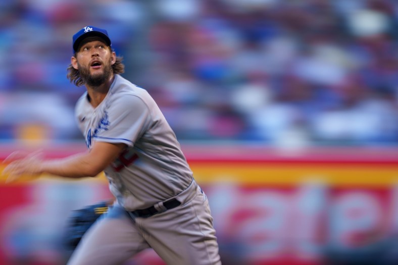 Sep 25, 2021; Phoenix, Arizona, USA; Los Angeles Dodgers starting pitcher Clayton Kershaw (22) pitches against the Arizona Diamondbacks during the fourth inning at Chase Field. Mandatory Credit: Allan Henry-USA TODAY Sports