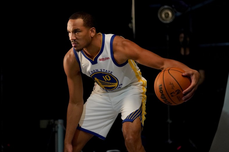 Sep 27, 2021; San Francisco, CA, USA; Golden State Warriors guard Avery Bradley (10) during Media Day at the Chase Center. Mandatory Credit: Cary Edmondson-USA TODAY Sports
