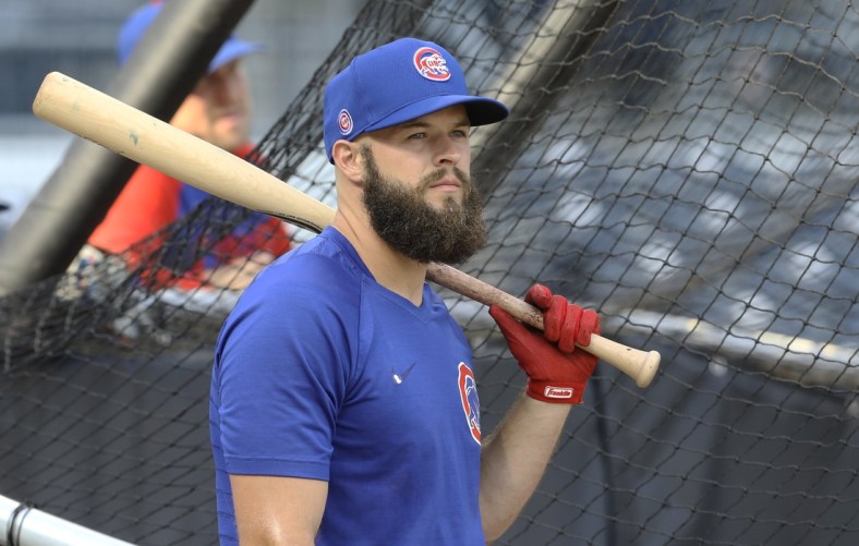 Sep 28, 2021; Pittsburgh, Pennsylvania, USA;  Chicago Cubs second baseman David Bote (13) at the batting cage before the game against the Pittsburgh Pirates at PNC Park. Mandatory Credit: Charles LeClaire-USA TODAY Sports