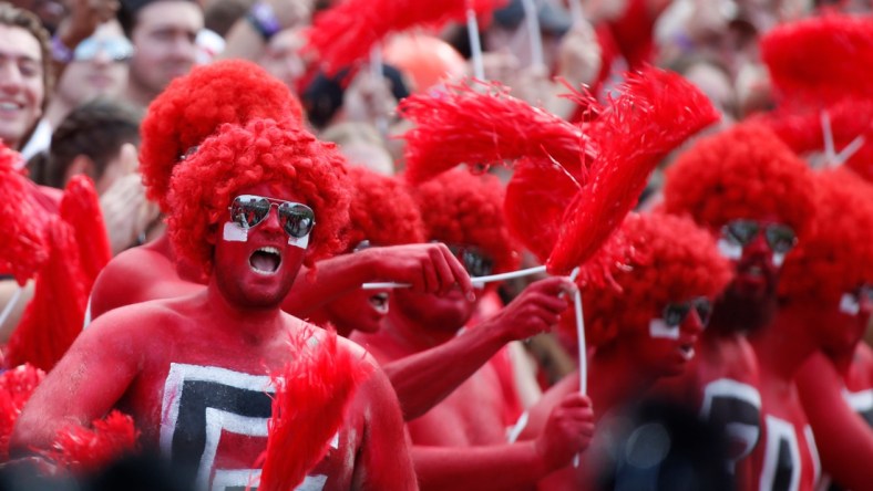 Georgia fans root on their team during the first half of an NCAA college football game between Arkansas and Georgia in Athens, Ga., on Saturday, Oct. 2, 2021.

News Joshua L Jones