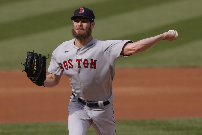 Oct 3, 2021; Washington, District of Columbia, USA; Boston Red Sox starting pitcher Chris Sale (41) pitches against the Washington Nationals during the first inning at Nationals Park. Mandatory Credit: Geoff Burke-USA TODAY Sports