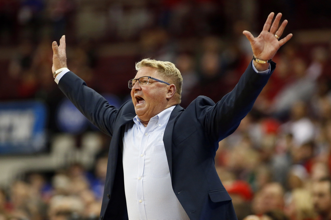 Dec 19, 2017; Columbus, OH, USA; Citadel Bulldogs head coach Duggar Baucom during the second half against the Ohio State Buckeyes at Value City Arena. Mandatory Credit: Joe Maiorana-USA TODAY Sports