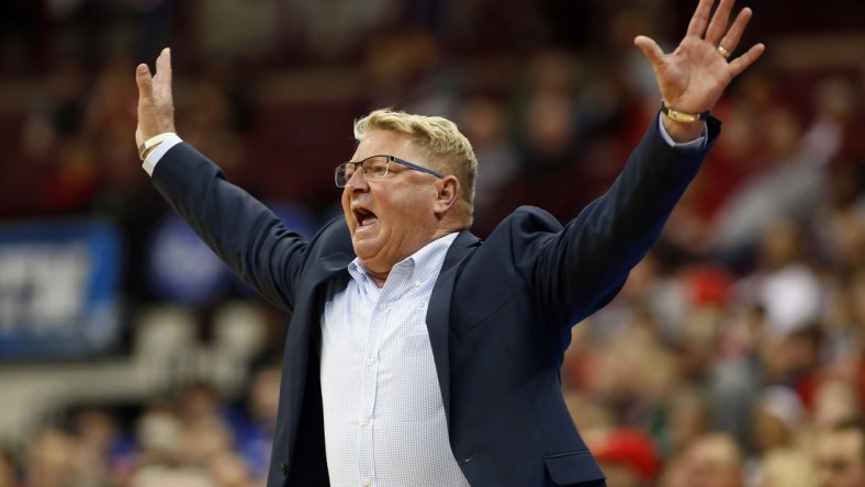 Dec 19, 2017; Columbus, OH, USA; Citadel Bulldogs head coach Duggar Baucom during the second half against the Ohio State Buckeyes at Value City Arena. Mandatory Credit: Joe Maiorana-USA TODAY Sports