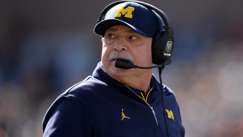 Oct 12, 2019; Champaign, IL, USA; Michigan Wolverines defensive coordinator Don Brown looks on during the second half of the game against the Illinois Fighting Illini at Memorial Stadium. Mandatory Credit: Michael Allio-USA TODAY Sports