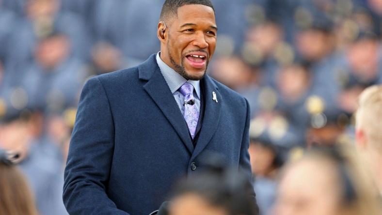 Nov 10, 2019; West Point , NY, USA; Fox NFL Sunday analyst Michael Strahan smiles during filming at the United States Military Academy. Mandatory Credit: Danny Wild-USA TODAY Sports