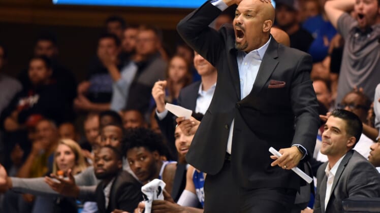 Nov 15, 2019; Durham, NC, USA; Georgia State Panthers head coach Rob Lanier reacts during the second half against the Duke Blue Devils at Cameron Indoor Stadium. Mandatory Credit: Rob Kinnan-USA TODAY Sports