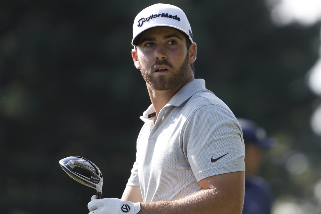 Jul 1, 2021; Detroit, Michigan, USA; Matthew Wolff watches after he tees off on the 17th hole during the first round of the Rocket Mortgage Classic golf tournament. Mandatory Credit: Raj Mehta-USA TODAY Sports