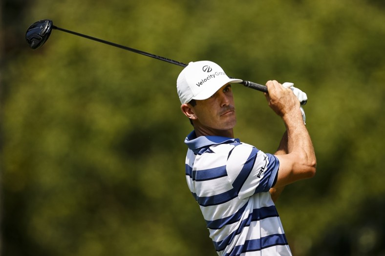 Aug 27, 2021; Owings Mills, Maryland, USA; Billy Horschel plays his shot from the second tee during the second round of the BMW Championship golf tournament. Mandatory Credit: Scott Taetsch-USA TODAY Sports