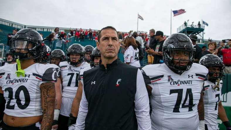 University of Cincinnati Bearcats head coach Luke Fickell and his team take the field to face Tulane University at Yulman Stadium in New Orleans Saturday, October 30, 2021.

Uc Tulane20