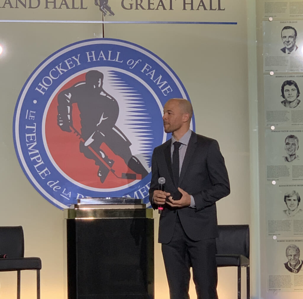 Jarome Iginla in the Hockey Hall of Fame Great Hall