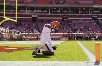 Cleveland Browns wide receiver Odell Beckham Jr. (13) takes the field before an NFL football game at FirstEnergy Stadium, Sunday, Oct. 17, 2021, in Cleveland, Ohio. [Jeff Lange/Beacon Journal]Browns 17