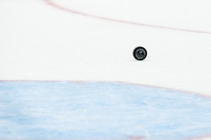 Nov 10, 2018; Tampa, FL, USA; General view of the hockey puck rolling down the ice during the first period between the Ottawa Senators and Tampa Bay Lightning at Amalie Arena. Mandatory Credit: Douglas DeFelice-USA TODAY Sports