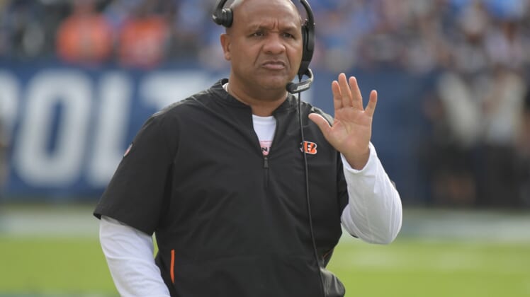 Dec 9, 2018; Carson, CA, USA; Cincinnati Bengals special assistant to the head coach Hue Jackson watches from the sidelines in the second quarter against the Los Angeles Chargers at StubHub Center. Mandatory Credit: Kirby Lee-USA TODAY Sports