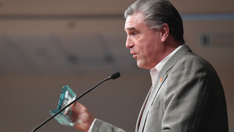 Dan Radakovich, the athletics director at Clemson University, accepts the Abernathy/Cox One Award on behalf of the athletics department during the State of Clemson event held at the Madren Center Tuesday, Feb. 19, 2019. The award is given to on individual and one organization.

Ss State Of Clemson 2019 02 19 935