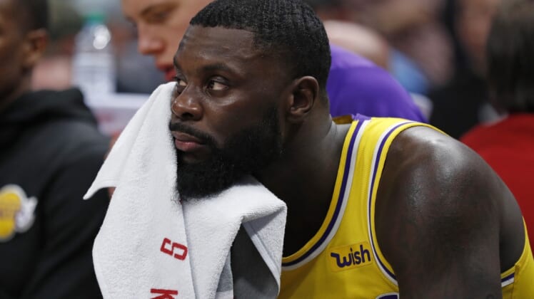 Mar 27, 2019; Salt Lake City, UT, USA; Los Angeles Lakers guard Lance Stephenson (6) sits on the bench in the fourth quarter in their loss to the Utah Jazz at Vivint Smart Home Arena. Mandatory Credit: Jeff Swinger-USA TODAY Sports