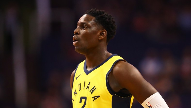 Nov 27, 2018; Phoenix, AZ, USA; Indiana Pacers guard Darren Collison (2) against the Phoenix Suns at Talking Stick Resort Arena. Mandatory Credit: Mark J. Rebilas-USA TODAY Sports