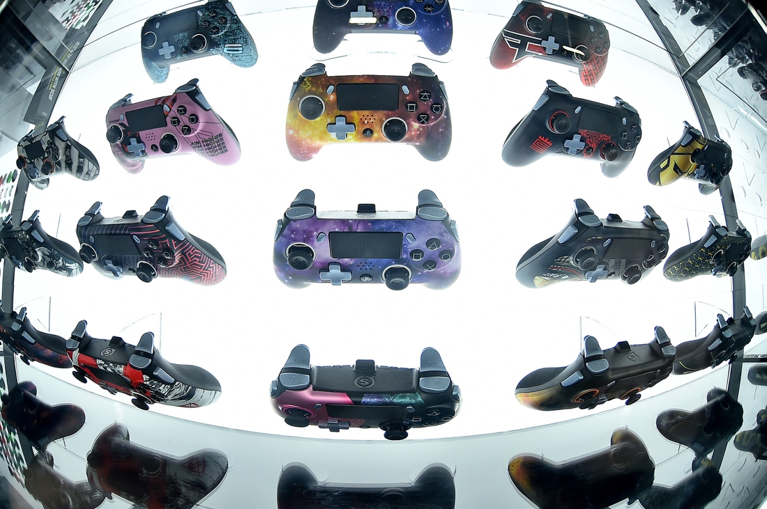 Jul 21, 2019; Miami Beach, FL, USA; A general view of gaming controllers on display during the Call of Duty League Finals e-sports event at Miami Beach Convention Center. Mandatory Credit: Jasen Vinlove-USA TODAY Sports