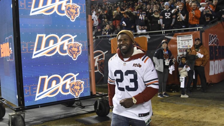 Dec 22, 2019; Chicago, Illinois, USA; Chicago Bears former player Devin Hester is introduced before a game between the Chicago Bears and the Kansas City Chiefs at Soldier Field. Mandatory Credit: David Banks-USA TODAY Sports
