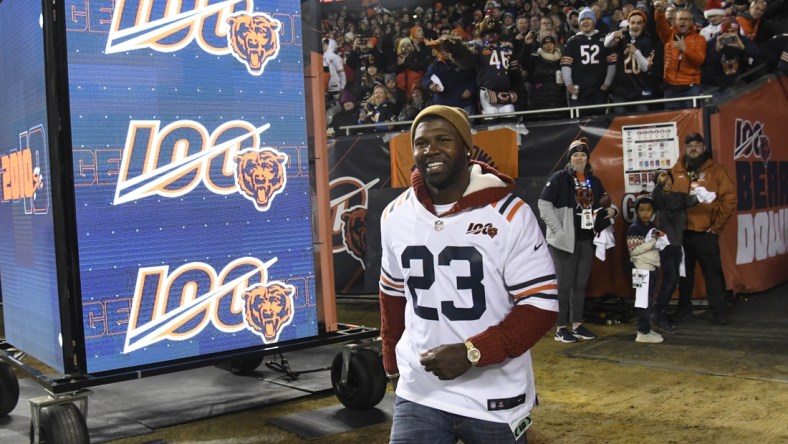 Dec 22, 2019; Chicago, Illinois, USA; Chicago Bears former player Devin Hester is introduced before a game between the Chicago Bears and the Kansas City Chiefs at Soldier Field. Mandatory Credit: David Banks-USA TODAY Sports