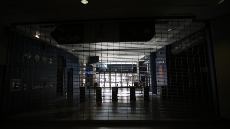 Mar 12, 2020; Washington, District of Columbia, USA; A view of a locked entrance prior to the scheduled game between the Detroit Red Wings and the Washington Capitals at Capital One Arena. Mandatory Credit: Geoff Burke-USA TODAY Sports