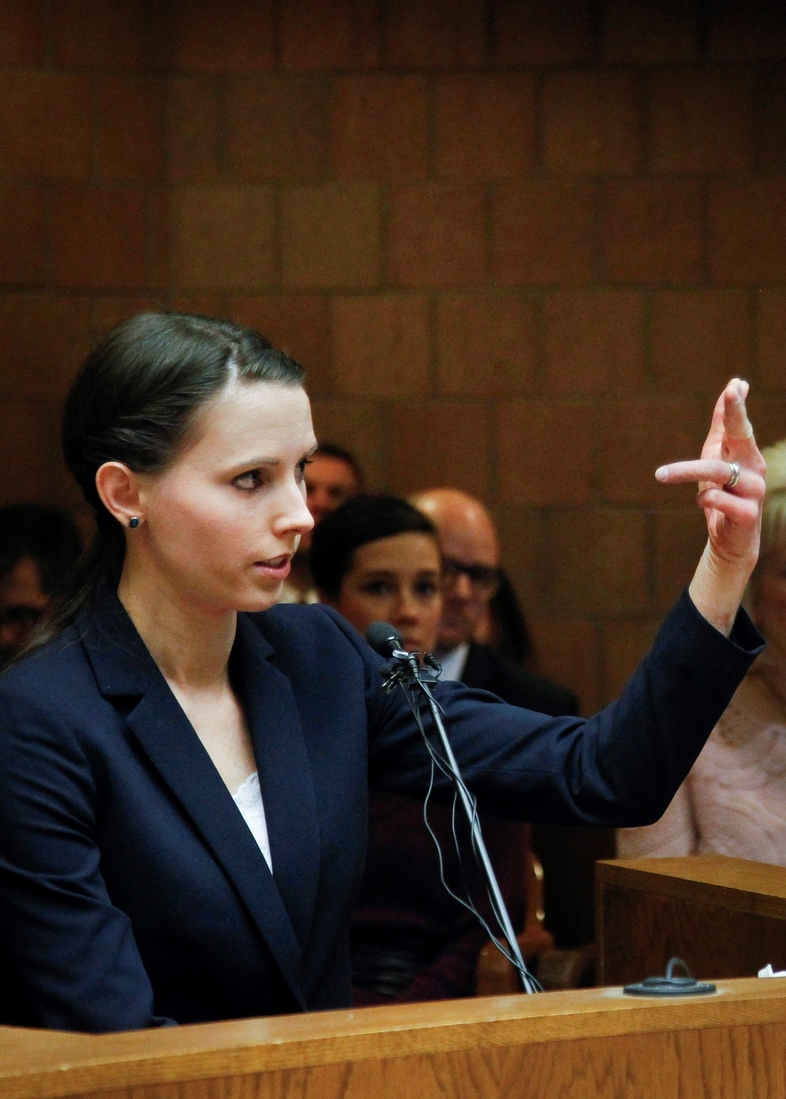 Rachael Denhollander testifies at a preliminary hearing for former MSU doctor Larry Nassar Friday, May 12, 2017.

Denhollander Court 2