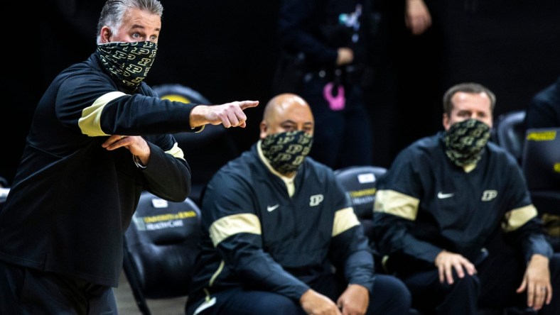 Purdue head coach Matt Painter reacts during a NCAA Big Ten Conference men's basketball game, Tuesday, Dec. 22, 2020, at Carver-Hawkeye Arena in Iowa City, Iowa.

201222 Purdue Iowa Mbb 023 Jpg