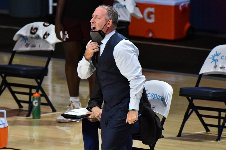 Jan 23, 2021; Oxford, Mississippi, USA; Texas A&M Aggies head coach Buzz Williams during the first half against the Mississippi Rebels  at The Pavilion at Ole Miss. Mandatory Credit: Justin Ford-USA TODAY Sports