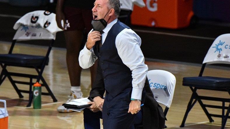 Jan 23, 2021; Oxford, Mississippi, USA; Texas A&M Aggies head coach Buzz Williams during the first half against the Mississippi Rebels  at The Pavilion at Ole Miss. Mandatory Credit: Justin Ford-USA TODAY Sports