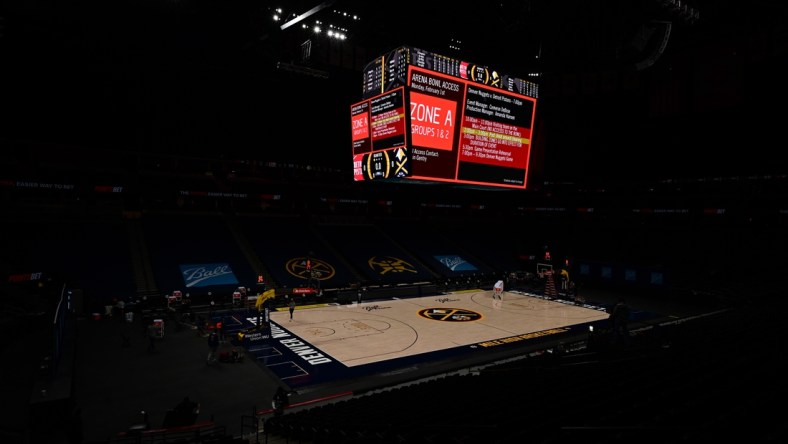 Feb 1, 2021; Denver, Colorado, USA; General view of Ball Arena following the postponed game between the Detroit Pistons against the Denver Nuggets. Mandatory Credit: Ron Chenoy-USA TODAY