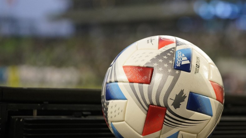 Aug 18, 2021; Austin, TX, Austin, TX, USA; A general view of the game ball prior to the match between the Vancouver Whitecaps and the Austin FC at  Q2 Stadium. Mandatory Credit: Scott Wachter-USA TODAY Sports