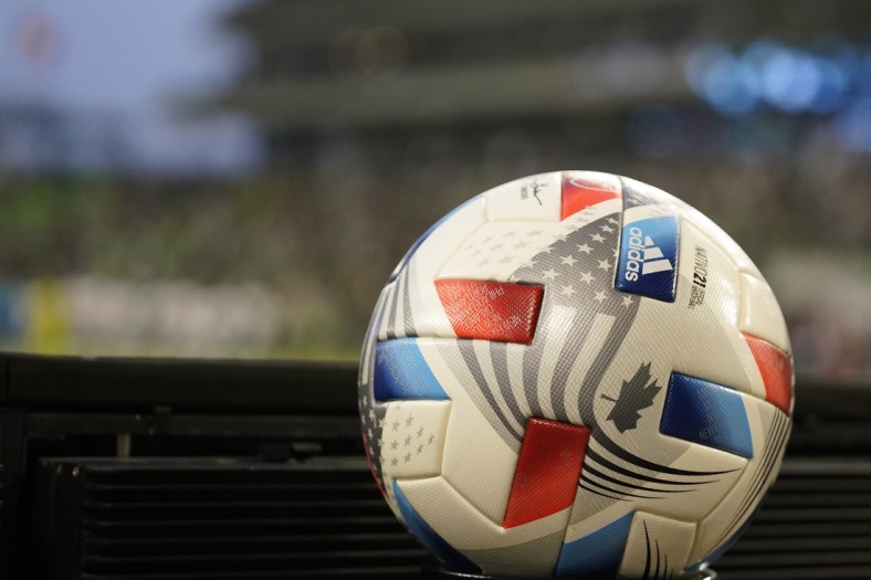 Aug 18, 2021; Austin, TX, Austin, TX, USA; A general view of the game ball prior to the match between the Vancouver Whitecaps and the Austin FC at  Q2 Stadium. Mandatory Credit: Scott Wachter-USA TODAY Sports