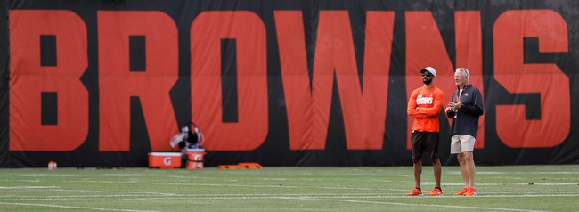 Cleveland Browns General Manager Andrew Berry, left, and owner Jimmy Haslam observe from the sideline during an NFL football practice at the team's training facility, Tuesday, June 15, 2021, in Berea, Ohio.

Browns 8