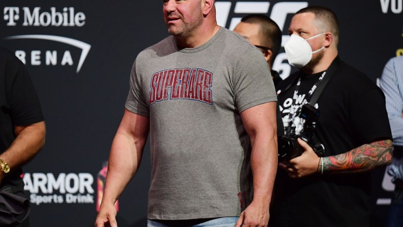 Sep 24, 2021; Las Vegas, Nevada, USA; UFC president Dana White in attendance during weigh-ins for UFC 266 at Park Theater. Mandatory Credit: Gary A. Vasquez-USA TODAY Sports