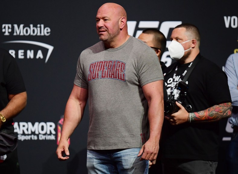 Sep 24, 2021; Las Vegas, Nevada, USA; UFC president Dana White in attendance during weigh-ins for UFC 266 at Park Theater. Mandatory Credit: Gary A. Vasquez-USA TODAY Sports