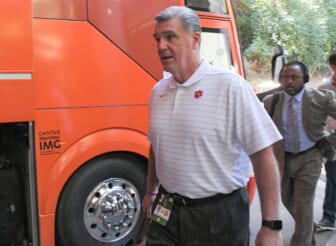 Clemson University Athletic Director Dan Radakovich gets off the bus before the game with NC State University at Carter-Finley Stadium in Raleigh, N.C., September 25, 2021.Ncaa Football Clemson At Nc State