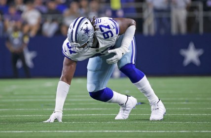 Sep 27, 2021; Arlington, Texas, USA;  Dallas Cowboys defensive tackle Osa Odighizuwa (97) in action during the game against the Philadelphia Eagles at AT&T Stadium. Mandatory Credit: Kevin Jairaj-USA TODAY Sports
