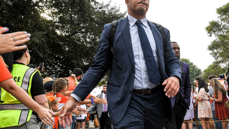 Clemson offensive coordinator Tony Elliott greets fans during Tiger Walk before the game with Clemson and Boston College in Clemson, S.C. Saturday, October 2, 2021.

Ncaa Football Acc Clemson Boston College