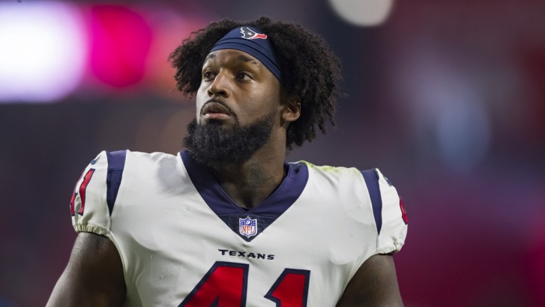 Oct 24, 2021; Glendale, Arizona, USA; Houston Texans linebacker Zach Cunningham (41) against the Arizona Cardinals at State Farm Stadium. Mandatory Credit: Mark J. Rebilas-USA TODAY Sports