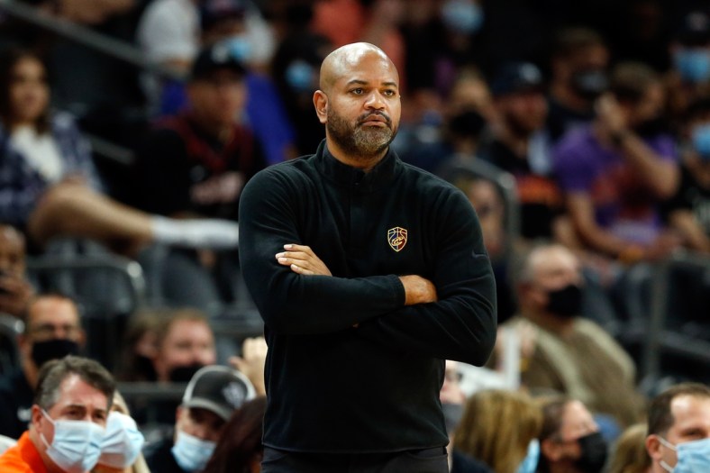 Oct 30, 2021; Phoenix, Arizona, USA; Cleveland Cavaliers head coach J.B. Bickerstaff watches the action during the game against the Phoenix Suns at Footprint Center. The Suns beat the Cavaliers 101-92. Mandatory Credit: Chris Coduto-USA TODAY Sports