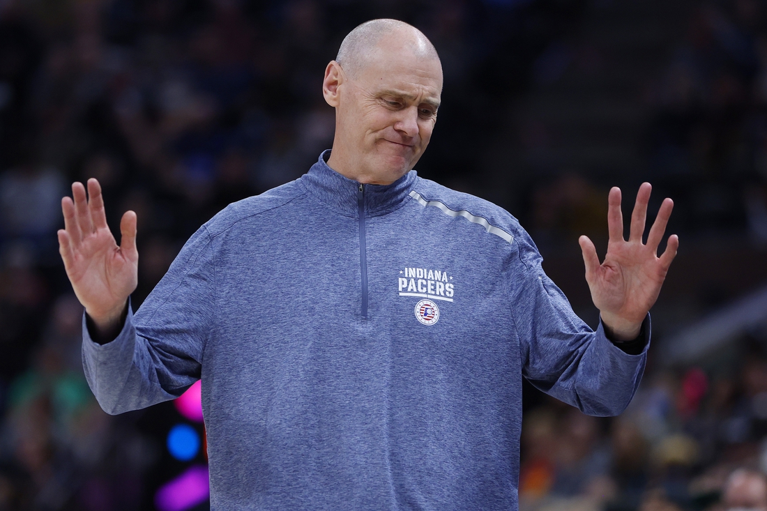 Nov 11, 2021; Salt Lake City, Utah, USA; Indiana Pacers head coach Rick Carlisle reacts in the fourth quarter at Vivint Arena. Mandatory Credit: Jeffrey Swinger-USA TODAY Sports