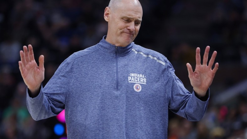 Nov 11, 2021; Salt Lake City, Utah, USA; Indiana Pacers head coach Rick Carlisle reacts in the fourth quarter at Vivint Arena. Mandatory Credit: Jeffrey Swinger-USA TODAY Sports