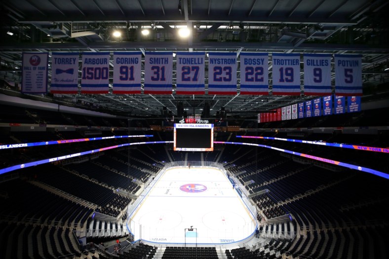 Nov 20, 2021; Elmont, New York, USA; General view of the inside of the arena before the New York Islanders play the Calgary Flames in the first ever hockey game at UBS Arena. Mandatory Credit: Brad Penner-USA TODAY Sports