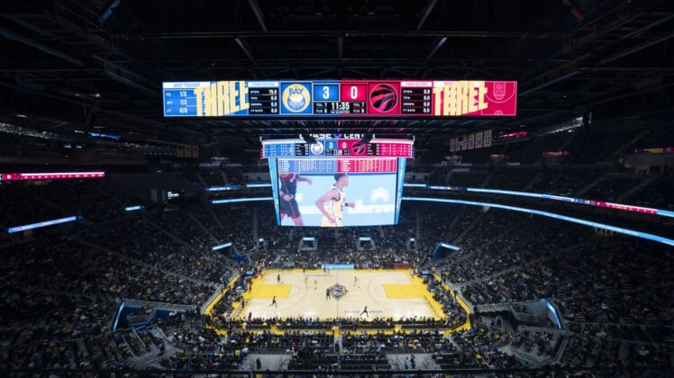 November 21, 2021; San Francisco, California, USA; General view of Chase Center during the first quarter between the Golden State Warriors and the Toronto Raptors. Mandatory Credit: Kyle Terada-USA TODAY Sports