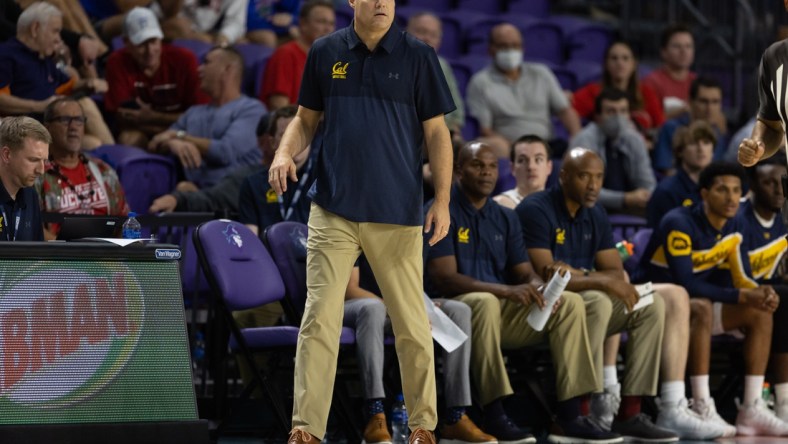 Nov 22, 2021; Fort Myers, Florida, USA; California Golden Bears head coach Mark Fox looks on during the first half against the Florida Gators at Suncoast Credit Union Arena. Mandatory Credit: Matt Pendleton-USA TODAY Sports